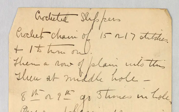 Handwritten Note, Manuscript Page with Instructions for Crocheting Slippers, 1900–05 (CH 18683909)